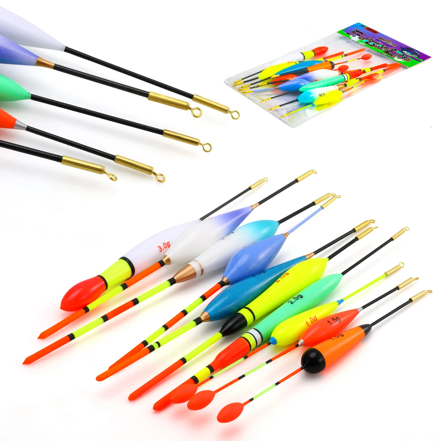 Juego de flotadores de Pesca EVA, 10 unidades, 1,5-5g, flotador de señuelo de profundidad ajustable, 10 colores, aparejos de Pesca de hundimiento rápido