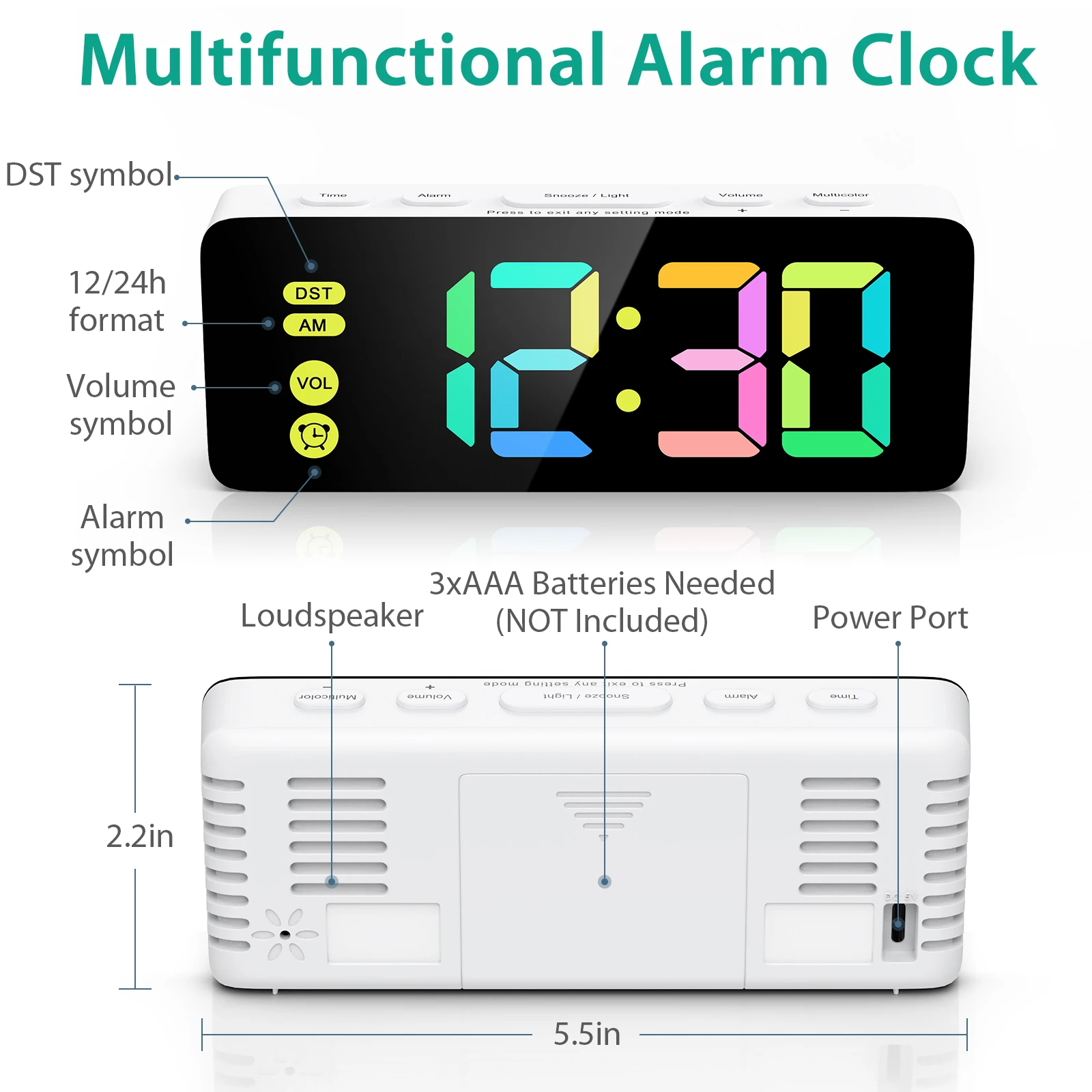 ORIA Reloj despertador RGB LED digital colorido 12/24H dormitorio - imagen 5