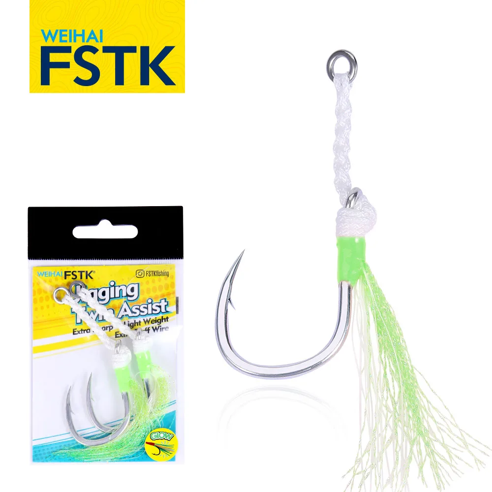 FSTK-anzuelo de línea trenzada para Jigging pesado, anzuelo de asistencia 5/0, anzuelo de juego grande, pesca en el mar, 4 anzuelos de pesca fuertes