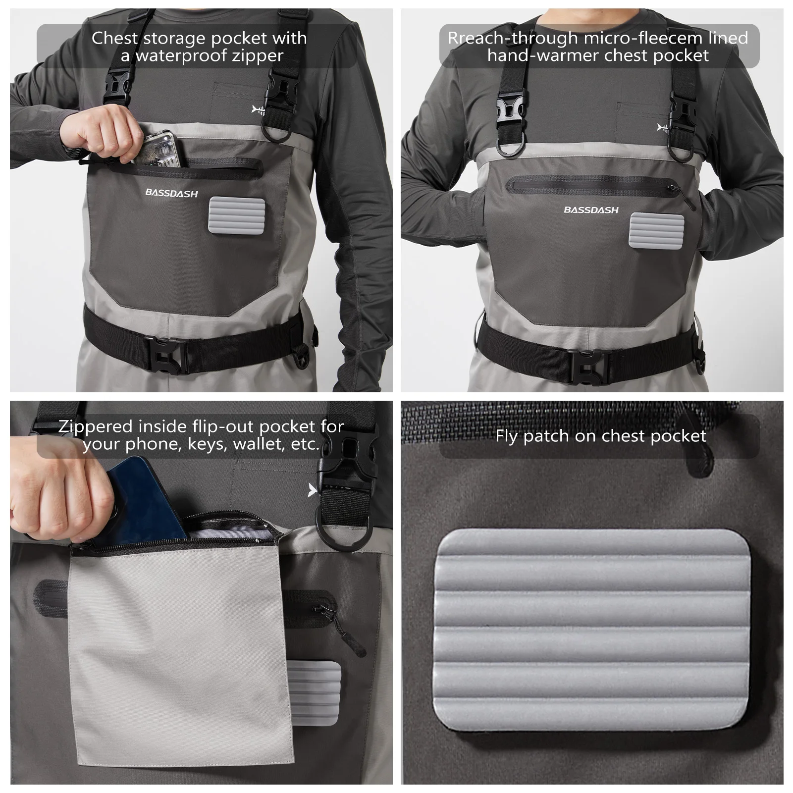 BASSDASH FW08 Wader de pesca transpirable – Botas y pecho impermeables - imagen 5