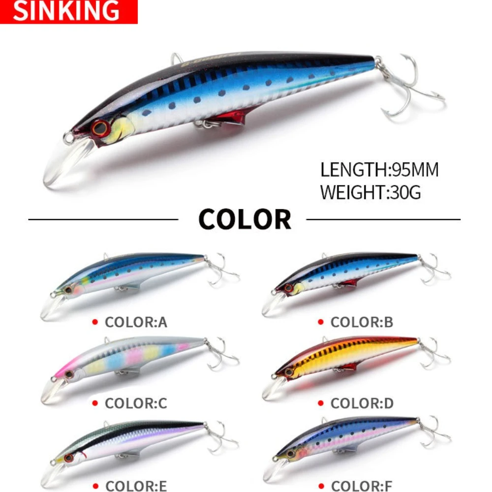 Señuelos de pesca de pececillo que se hunden, peso pesado, 95mm, 30g, cebo duro Artificial de fundición larga, Wobblers de lubina para trucha de agua salada, 1 Uds. - imagen 5