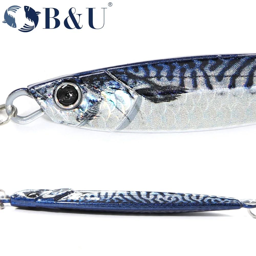 B & U sonajero Jig Señuelos de Pesca de Mar plantilla de Metal 40g 60g 80g señuelo de fundición larga cebo Artificial giratorio con gancho cuchara aparejos de pesca - imagen 5