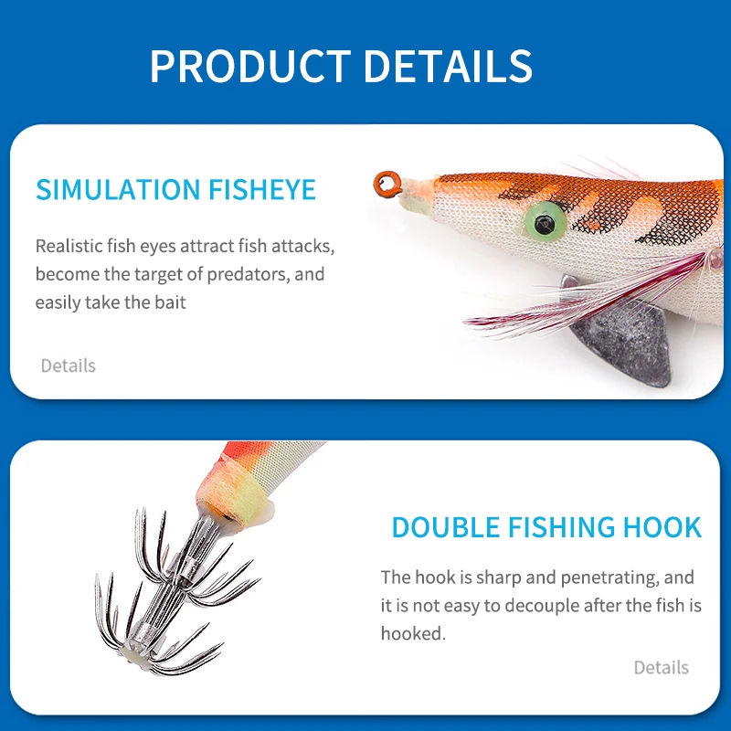 Señuelo de pesca de camarones para gancho para anzuelos de calamar, 2,5G/3,0G/3,5G, lubina de mar, ojos 3D, cebo de madera de duro Artificial luminoso, 10 unids/lote por bolsa - imagen 4