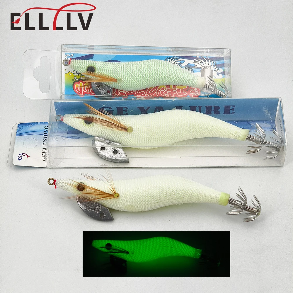 Ellllv 2 uds plantilla de calamar luminosa camarón brillante anzuelo de calamar señuelo de pesca de agua salada señuelo de curricán tamaño 2,5 # 3 # 3.5 # - imagen 2