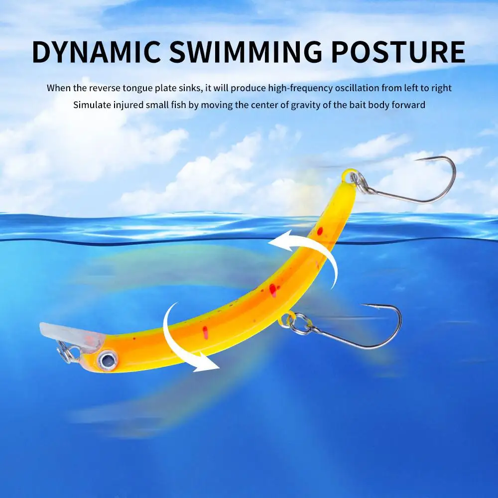 Señuelo de pececillo de pesca, 6,3 cm/3,5g, hundimiento lento, parte trasera curvada, doble gancho, cebo duro para lubina de agua dulce, cebo biomimético - imagen 4