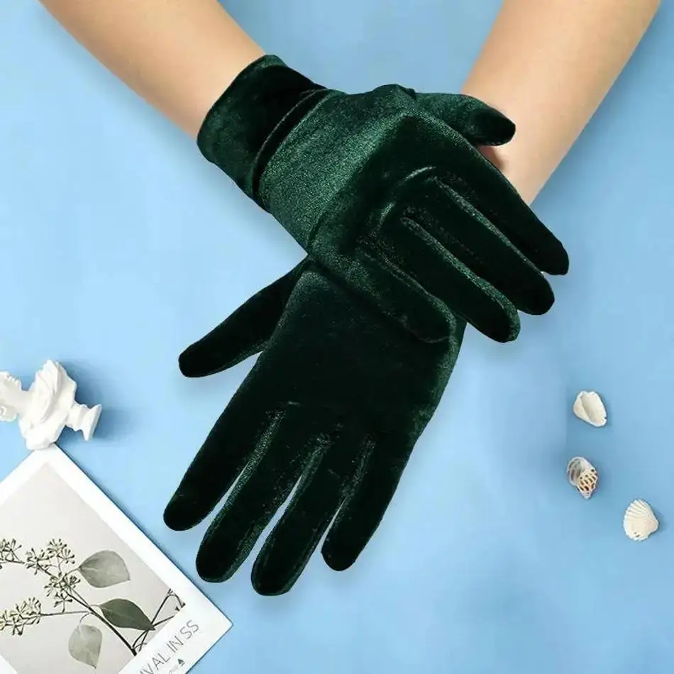 1 Uds. Guantes cortos de terciopelo de ópera, guantes para disfraz de Halloween para mujer, Flapper elástico hasta la muñeca, banquete, fiesta de té