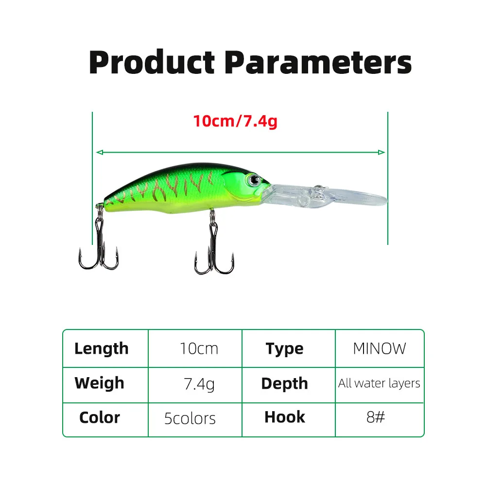 Señuelo de pececillo de pesca, 10cm/7,4g, tiro largo, Sebarau, asesino de pavo real, Señuelos de pesca de agua completa, cebos duros - imagen 2