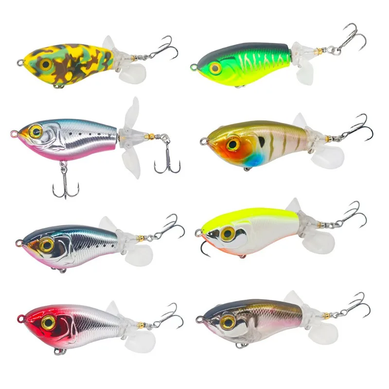 9g con 8 #   Señuelo de triple gancho de níquel negro Shuang Ye, superficie de hélice, tractor, lápiz flotante, cebo de ruido biónico. - imagen 4