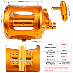 Carrete Jigging DG30 2 velocidades – CNC aluminio, arrastre para mar