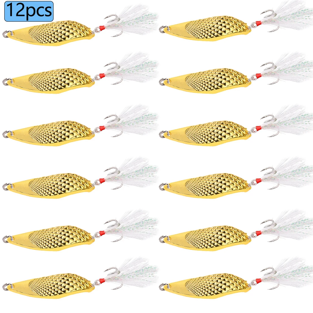 12 Uds 3g-20g cuchara giratoria de Metal señuelos trucha oro plata señuelo de pesca cebo duro lentejuelas Paillette cebo Artificial aparejos de pesca