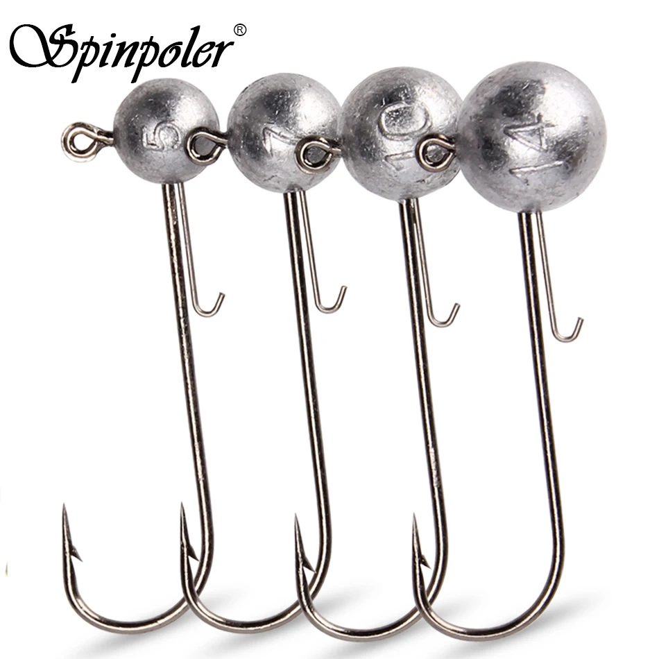 Spinpoler 5g 7g 10g 14g Jig Cabezas anzuelo de pesca vástago largo bola redonda acero alto en carbono largo para señuelo suave accesorios de gusano 4 Uds - imagen 4