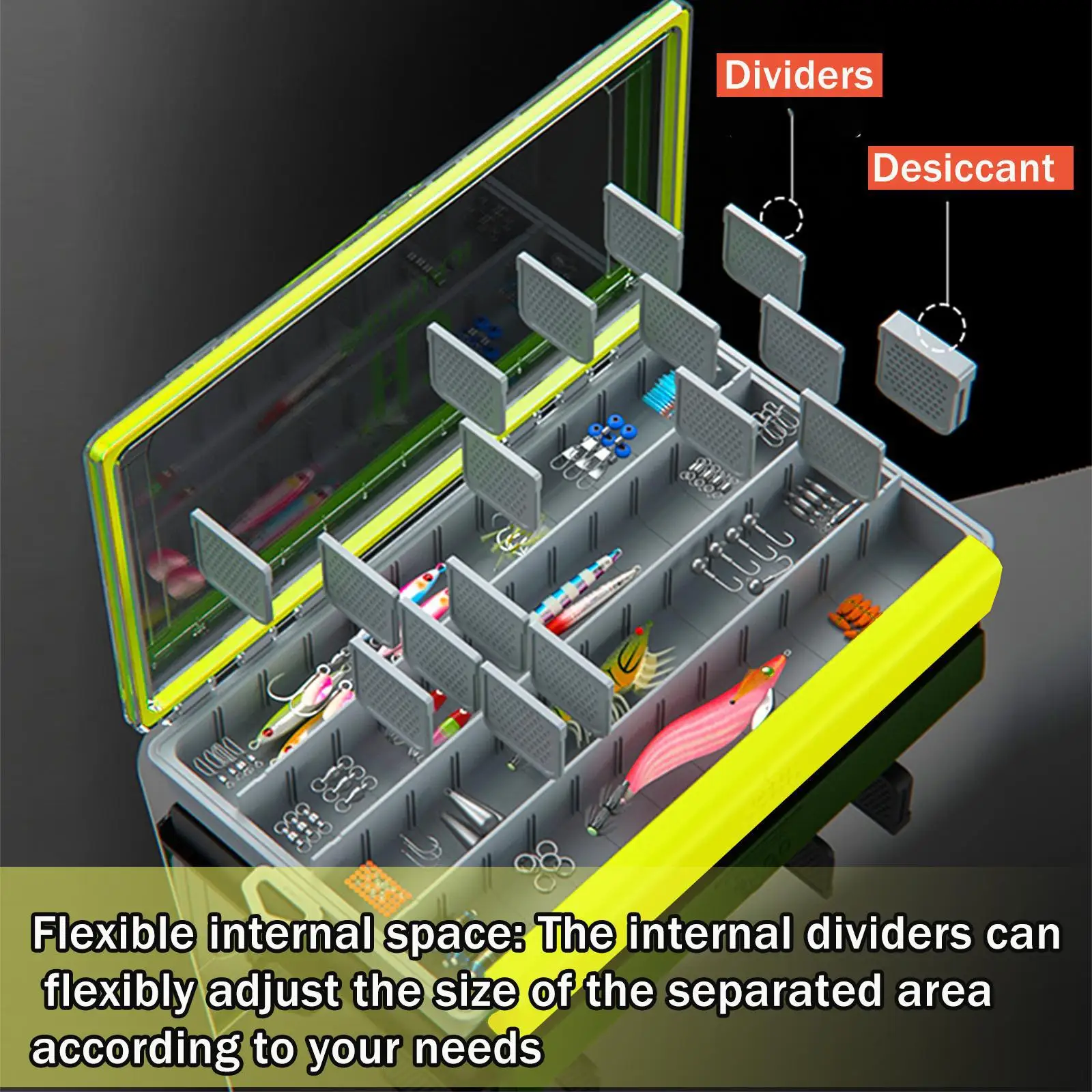 Caja de aparejos de pesca 3500 ​ ​   Caja sellada resistente a la humedad y a prueba de herrumbre, caja divisora ajustable para cebo falso Jigging Minnow Vib