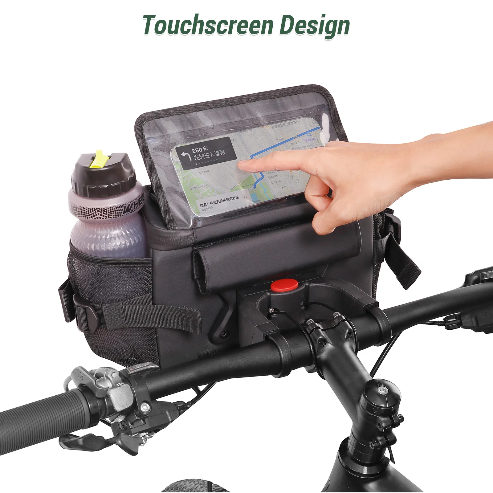 Bolsa grande para manillar de bicicleta, almacenamiento frontal con soporte para teléfono con pantalla táctil plegable - imagen 2