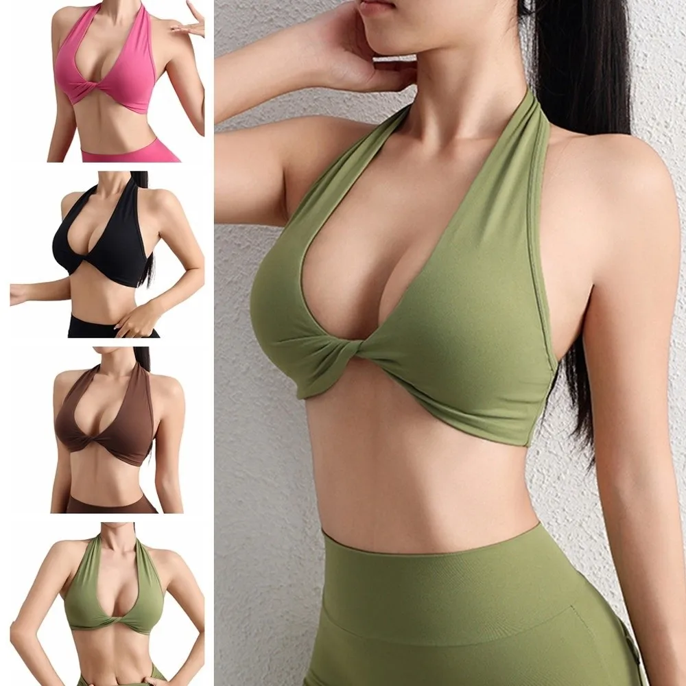 Sujetador deportivo con cuello colgante para mujer, Top de Yoga transpirable de secado rápido, chaleco, ropa interior deportiva elástica ajustada para Yoga - imagen 4