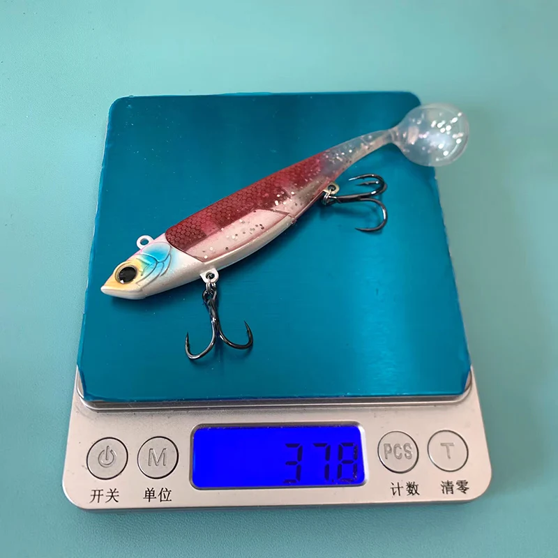 Testar-señuelo de pesca de fundición larga, Wobbler Isca Artificial de alta frecuencia, cabeza de Metal, cebo blando, cola en T para lubina, 110mm, 38g - imagen 4