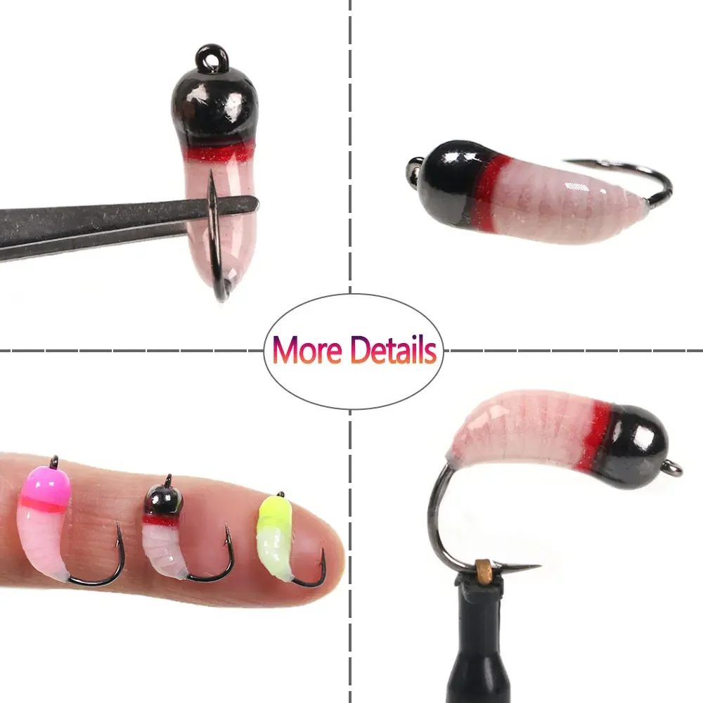 6 piezas # 8 # 10 # 12 cabeza luminosa de cuentas de latón, fregadero rápido, ninfa, Scud, insecto, gusano, mosca, larvas Caddis, cebos para insectos, trucha, Señuelos de pesca en hielo - imagen 5