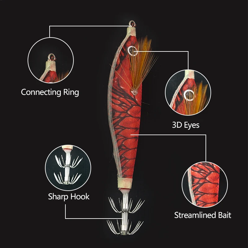 Anzuelos especiales de calamar, cebo luminoso para pesca de camarones, cebo falso de madera, 10 unidades - imagen 4