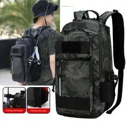 Bolsa de señuelo de pesca con soporte para caña, mochila multifuncional Molle para senderismo, correr al aire libre, bolsa de aparejo para acampar, mochila deportiva para caza