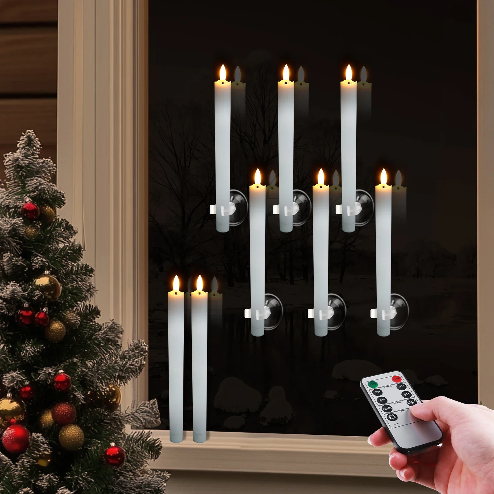Velas de ventana con ventosas, vela electrónica LED parpadeante, candelabros de Navidad, velas cónicas Led sin llama, 6/12 piezas - imagen 5