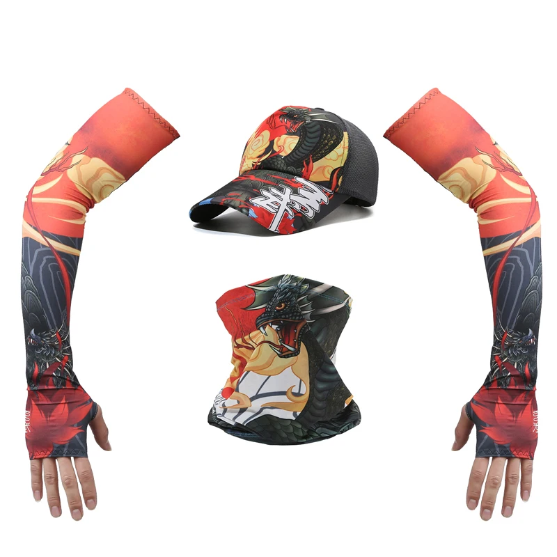 Conjunto de tres piezas de protección solar para pesca, conjunto de sombrero de pesca, bufanda con manga de seda helada, sombrero para el sol, protección solar LURE, artículo popular - imagen 4
