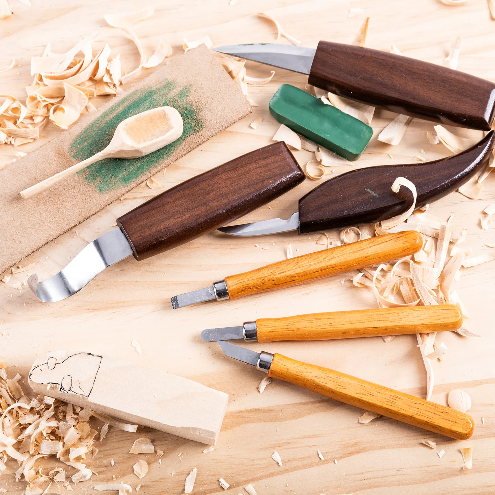 Kit talla madera Goture – Cuchillo, cincel y guantes anticorte - imagen 2