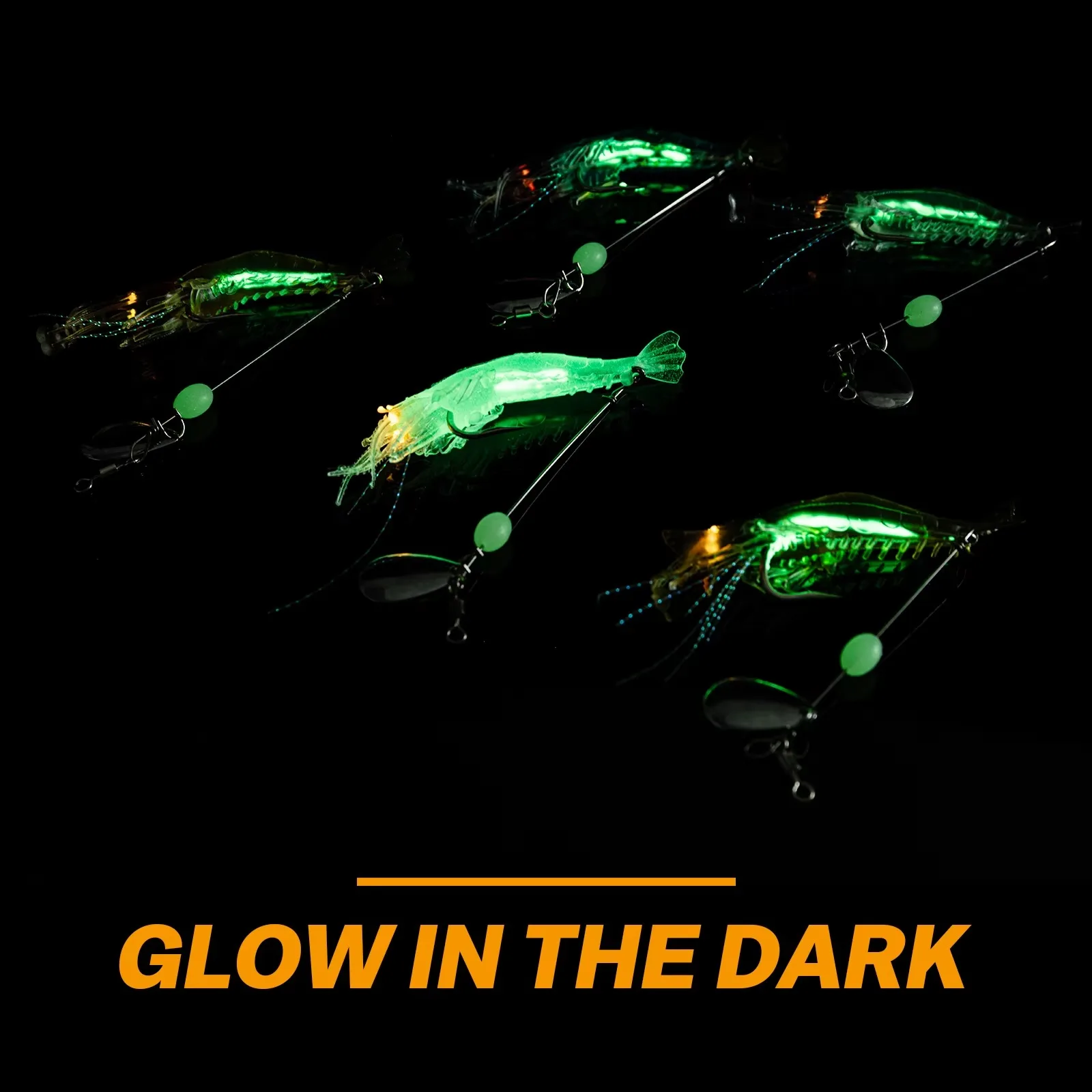 Señuelos de camarones Goture 5,3g/6,7g, Señuelos de pesca de camarones suaves para agua dulce y salada, juego de cebo luminoso para camarones con cuentas de gancho afiladas - imagen 2