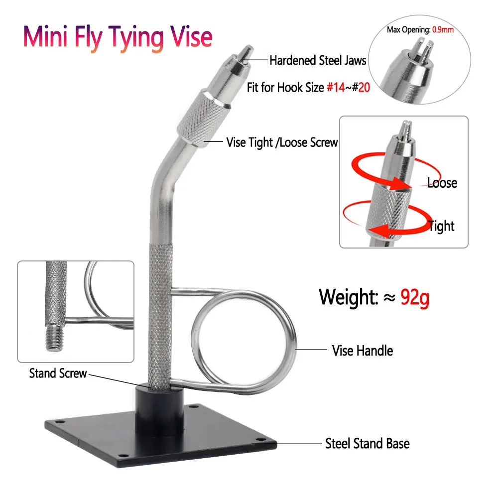 Bimoo-miniherramienta de atado de moscas, mordazas de acero endurecido Con Base, tamaño de bolsillo, #14 ~ #20, húmedas y secas para moscas, 1 unidad - imagen 2