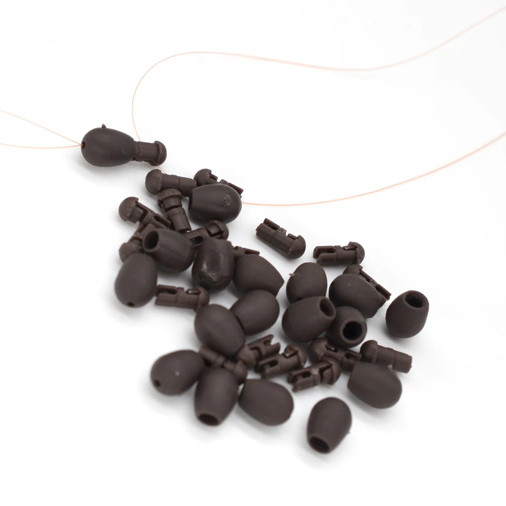 MNFT 100 Uds cuentas de aparejos de pesca, cuentas de cambio rápido negro y marrón herramienta de pesca de carpa alimentador de conector de cuentas - imagen 4