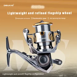 Carrete giratorio DEUKIO para pesca resistente al agua, agua de mar, relación de engranaje 5,2: 1, 6 + 1BB, mango CNC, carrete de potencia de arrastre máximo de 6KG para agua dulce