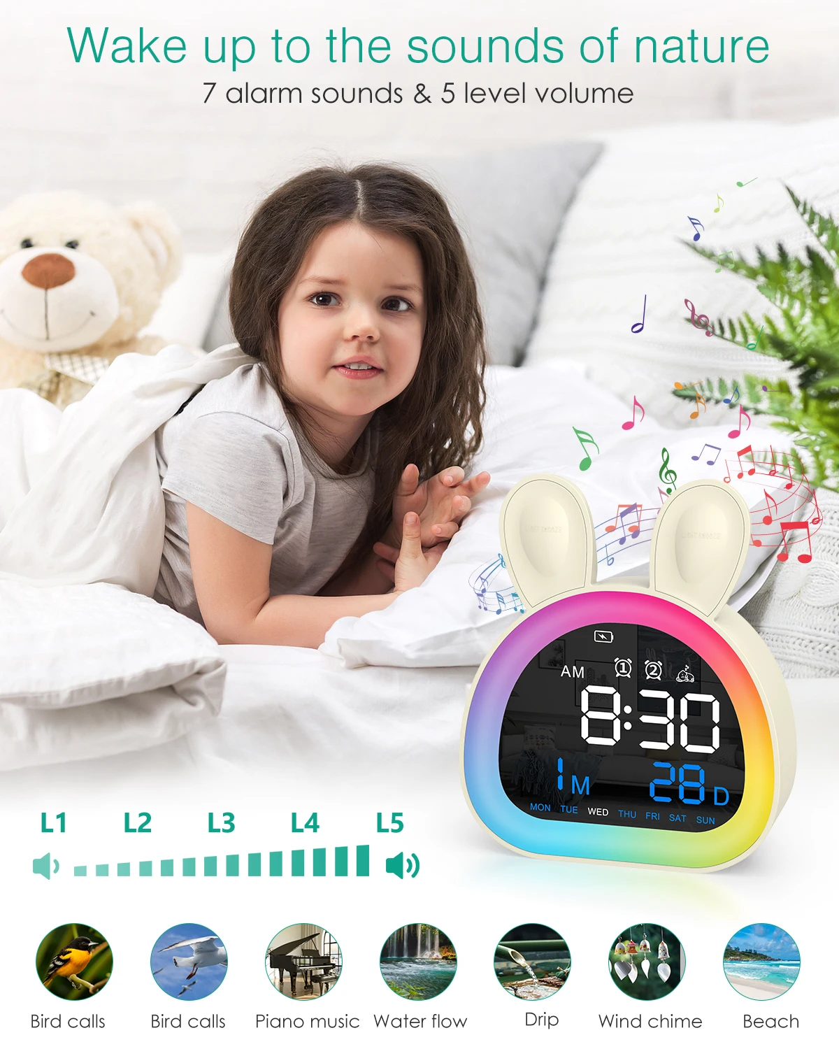 Despertador Infantil ORIA con Luz Nocturna para Entrenar el Sueño - imagen 3