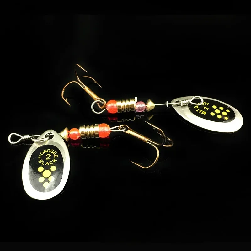 Señuelos de Pesca giratorios, anzuelos Wobblers CrankBaits, plantilla de Metal brillante con lentejuelas, cuchara de trucha con ganchos para Pesca de carpa, 10 colores - imagen 4