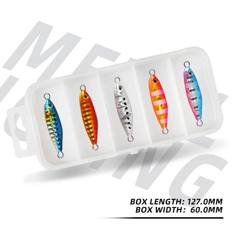Señuelos mágicos para pesca, paquete de plantilla de Metal, 3g, 5g, 7g, 5 uds., caja de Micro plantillas, cebo Artificial, juego de señuelos, juegos de Jigging de lubina, peces falsos - imagen 3