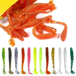 5cm 10 unids/pack suave T cola señuelo de Pesca conjunto larva gusano Swimbaits cebos de silicona Pesca lubina carpa aparejos de Pesca cebo de silicona