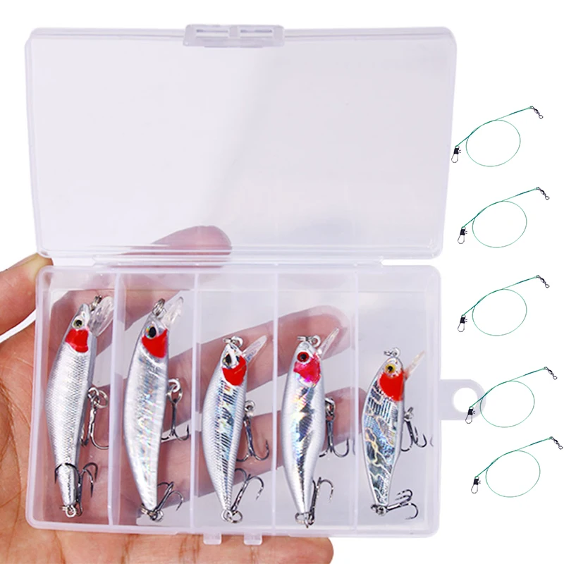 Kit de caja de 5 uds., juego de Señuelos de Pesca mixtos, cebo duro minnow, pesca Artificial, lubina, trucha, Lucio, carpa, Wobbler, aparejos de pesca Jerkbait - imagen 2