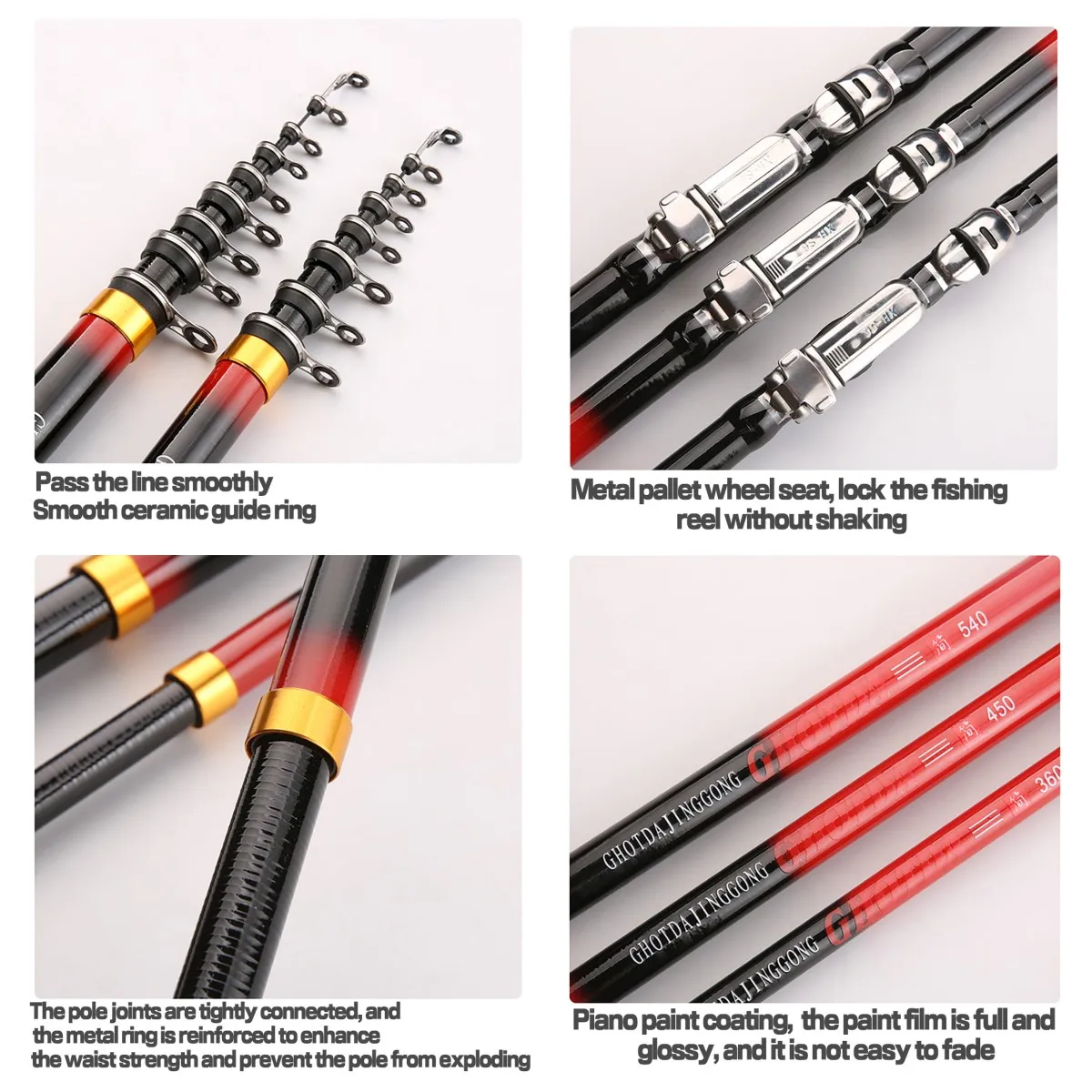 Caña de pescar con señuelo de fibra de carbono sólido, 2,7-3,6 M, giratoria rápida, ultraligera, cañas de roca roja, línea de fundición suave para carpa de agua dulce - imagen 3