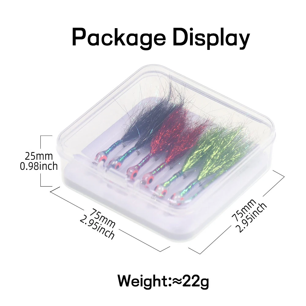 Ellllv-señuelo de pesca con gancho de acero inoxidable, cebo para lubina y Lucio, Color mezclado, picado de hielo, piscardo, moscas de agua salada, 6 unids/lote por caja, 4 #6 #8 # - imagen 5