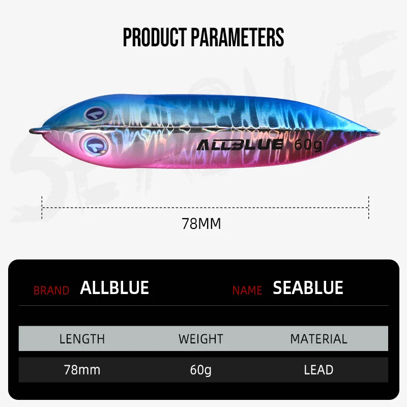 ALLBLUE SEABLUE-plantilla de pesca lenta de Metal, cuchara fundida, cebo Artificial de 60G, fundición a tierra, Jigging, aparejos de señuelo de lubina de Metal - imagen 2