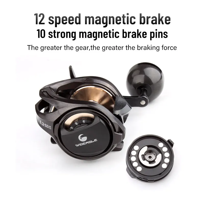 Kawa-carrete de pesca grande, bobina de Jigging lento, rueda de aluminio, arrastre máximo 16kg, 9 + 1 rodamientos, relación 6,3: 1, peso 240g - imagen 4