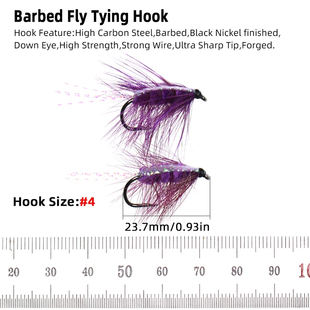 Wifreo 6 uds gusano lanoso mosca chenilla cuerpo mosca atado gancho # 4 cebos artificiales para insectos que se hunden lentamente señuelos de pesca de trucha con mosca húmeda - imagen 4