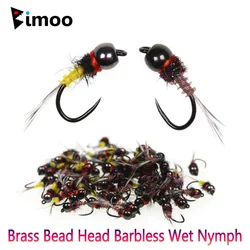 Bimoo 8PCS # 20 cabeza de cuentas de latón sin púas, ninfa húmeda, mosca de hundimiento rápido, ninfas europeas para trucha, Grayling, señuelos de pesca de perca Bluegill