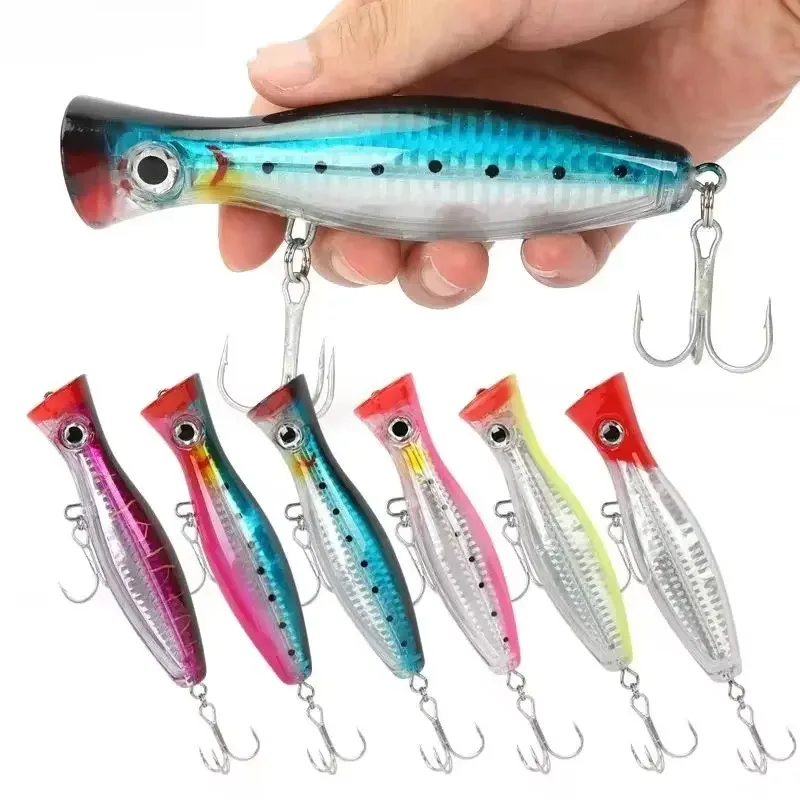 Señuelo de pesca Popper de 13cm, señuelos Popper de agua salada con anzuelo triple para Striper, atún, pez azul, pez depredador grande en alta mar - imagen 4