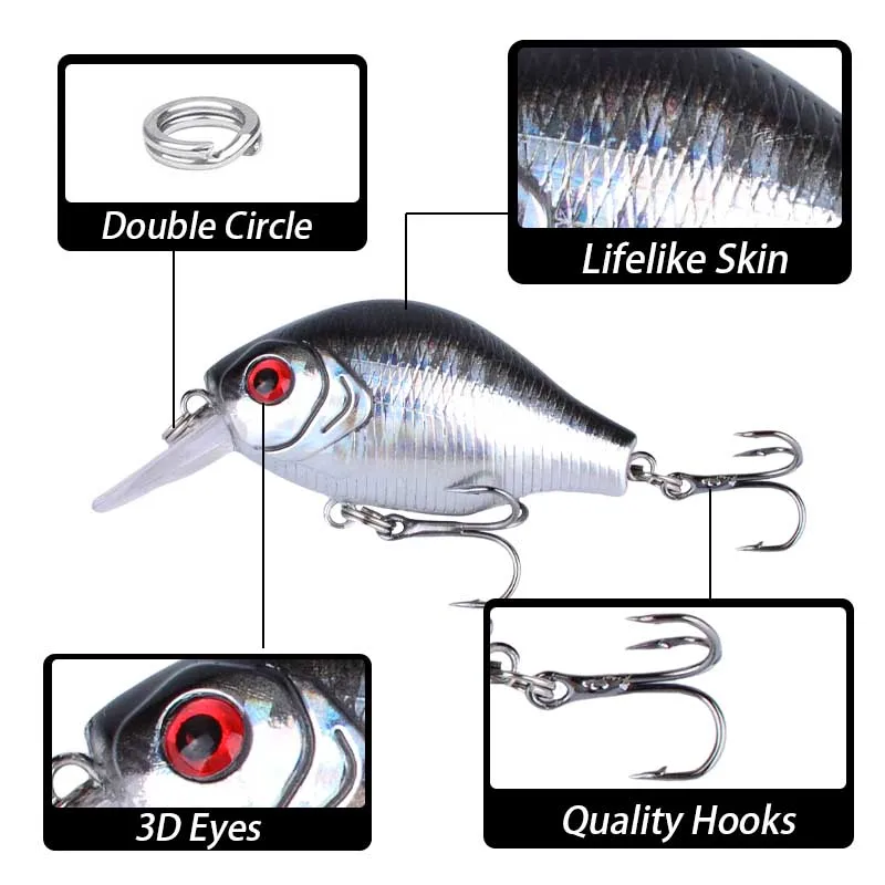 Señuelo de pesca con manivela Wobblers, cebo duro de plástico Artificial flotante, trucha, Crankbait, Lucio, aparejos de pesca, 5 uds. - imagen 3