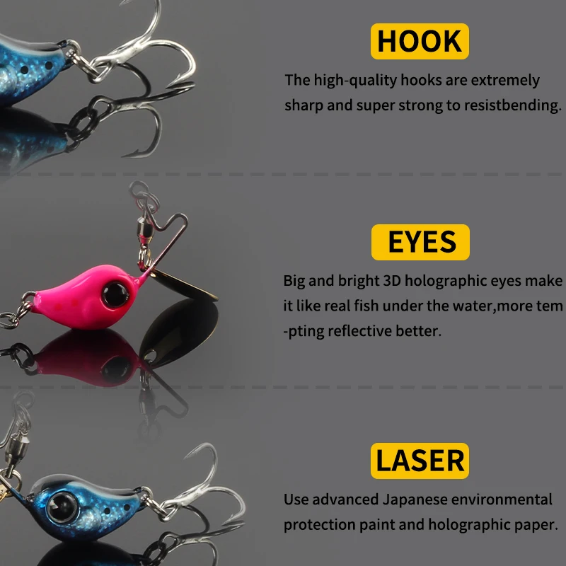 MAGIC WORKS-señuelo de pesca giratorio, cebo de lentejuelas, MINI aparejos de pesca con vibración, Pin de cuchara giratoria, hundimiento, 4g/8g - imagen 5