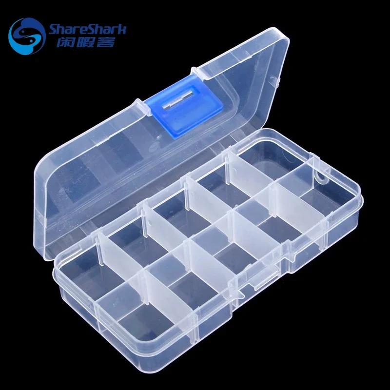 Cajas de aparejos de pesca al aire libre con 10 compartimentos, cajas de plástico para señuelos de pesca, cebos con anzuelos, accesorios de pesca transparentes