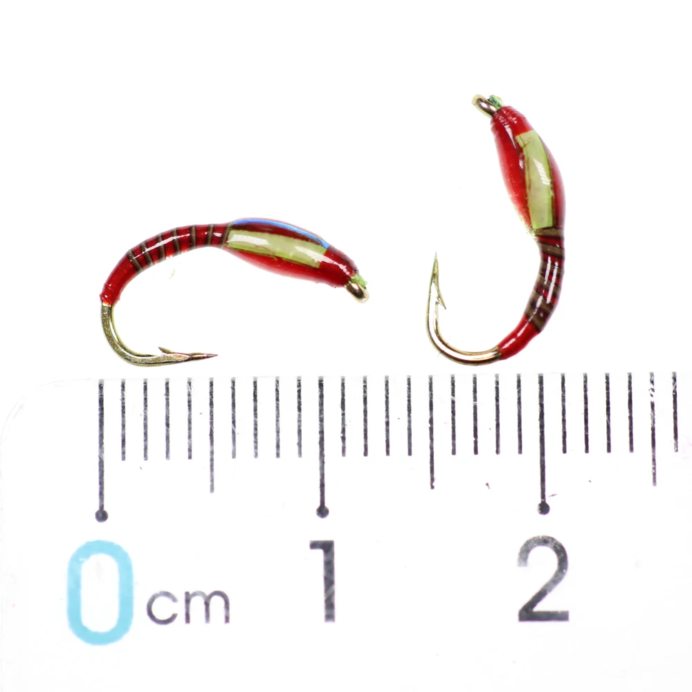 Wifreo-moscas de pesca con mosca, 6 piezas, pavo real, Nymph, Color rojo y amarillo, tamaño #12, arcoíris, trucha, gris - imagen 3