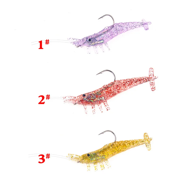 Señuelo suave de pesca de 3 piezas, cebo suave de silicona para camarones, 10g/8,5 cm, cebo de gusano Artificial para camarones con anzuelos, aparejos de pesca - imagen 2
