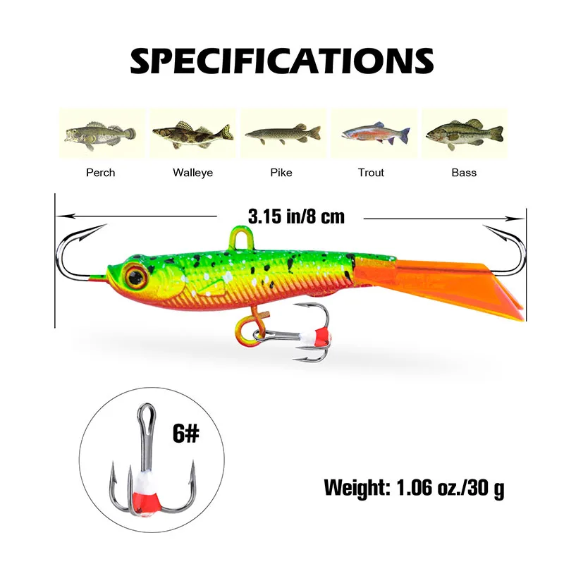 Goture-señuelo de pesca de hielo para invierno, 1 piezas, 8cm, 30g, balanceador, Jigging, cebo Artificial, Wobblers, trucha, lubina, Lucio, Carpa - imagen 2