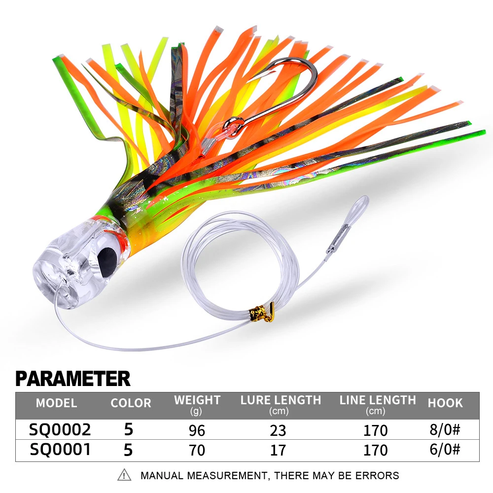 Juego de Señuelos de Pesca de 5 uds., 70g/96g, cabeza de resina, pulpo, falda suave, señuelo de pesca en barco de aguas profundas, cebo grande para curricán para atún, hundimiento rápido - imagen 2