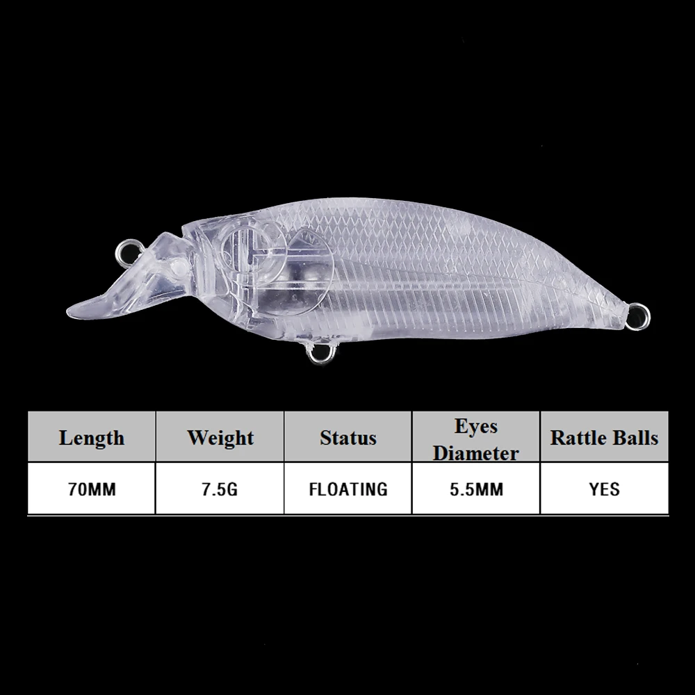 Chan'sHuang-Cebo en blanco sin pintar, 10 piezas, 70mm, 7,5g, bolas magnéticas, pececillo tambaleante, manivela poco profunda, señuelo de pesca Artificial hecho a mano - imagen 2