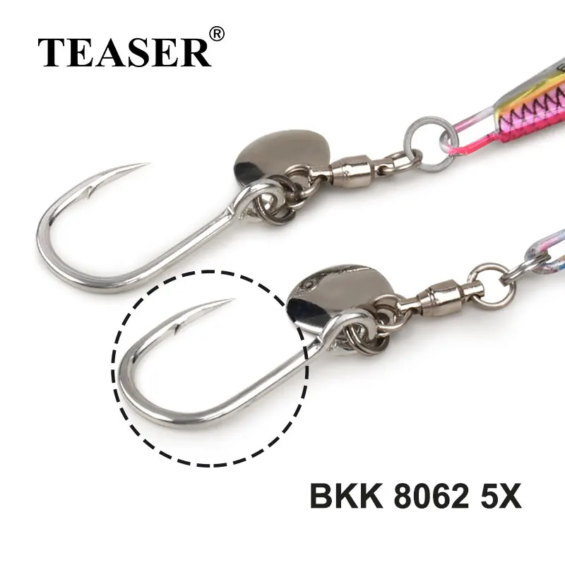 TEASER HK043 5 unids/lote 8062 5X anzuelo de asistencia de Jigging lento señuelo de pesca cucharas giratorias de lentejuelas anzuelo de pesca JIgging - imagen 4